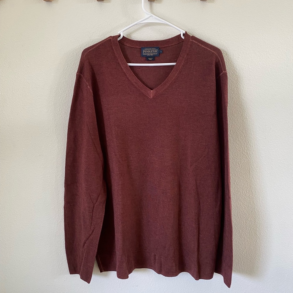 Pendleton Merino Wool V-Neck in Rich Rust